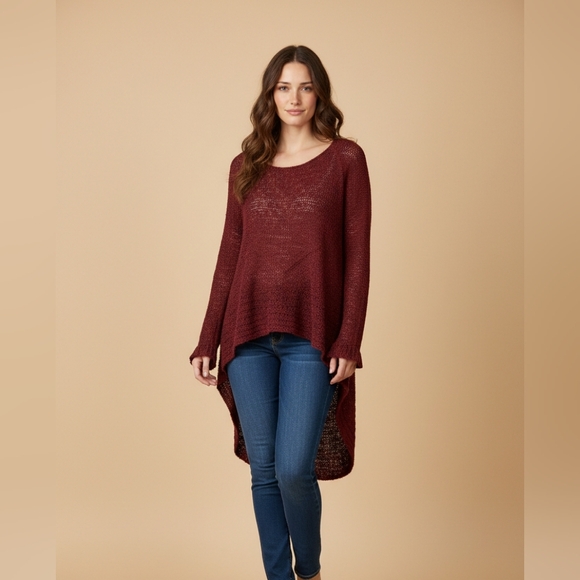 Daytrip Tops - Daytrip Burgundy Knit Long Sleeve Tunic
